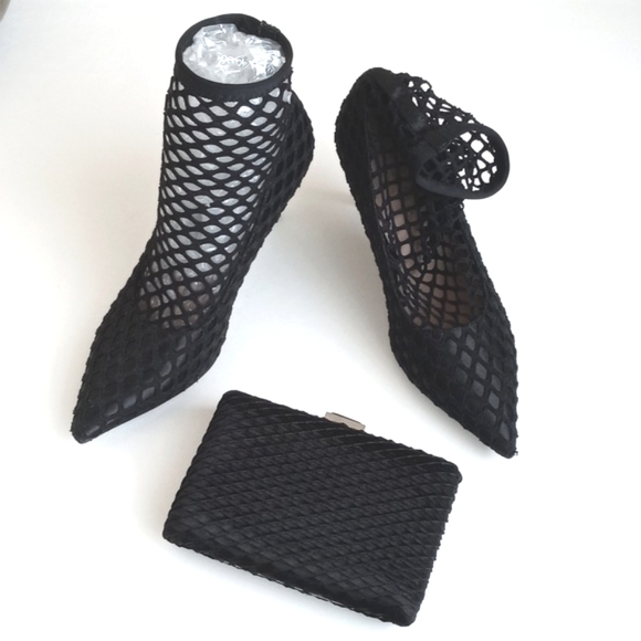 3 Piece Black Satin Evening Wear Combo Heels and Clutch Set - Picture 2 of 7